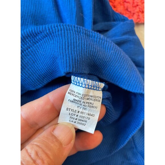 Theory Blue Ribbed Long-Sleeve Scoop Neck Knit Top Streetwear Gorecorp Y2K Boho - Picture 8 of 10